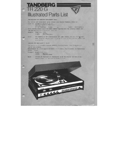 Tandberg TR 220 G Tandberg TR 220 G (dual 1225) illustrated parts list, turntable section